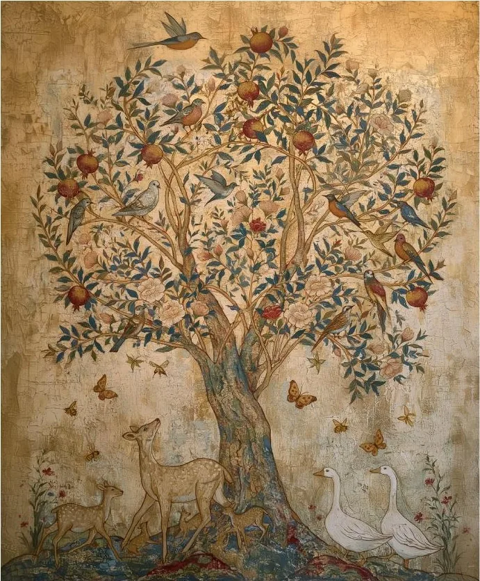 Shajarat al-Barakah — The Tree of Blessings, a mixed media painting by Yaquta Ali